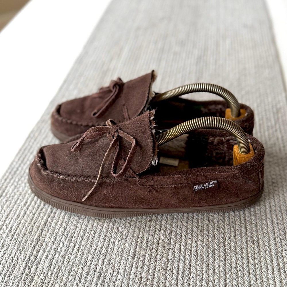 Muk Luks Dark Brown Genuine Suede Leather Slippers Size 12
